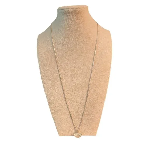 30-Inch Sterling Silver Necklace Square Crystal Pendant Italy 925 10g Elegant - Picture 15 of 15